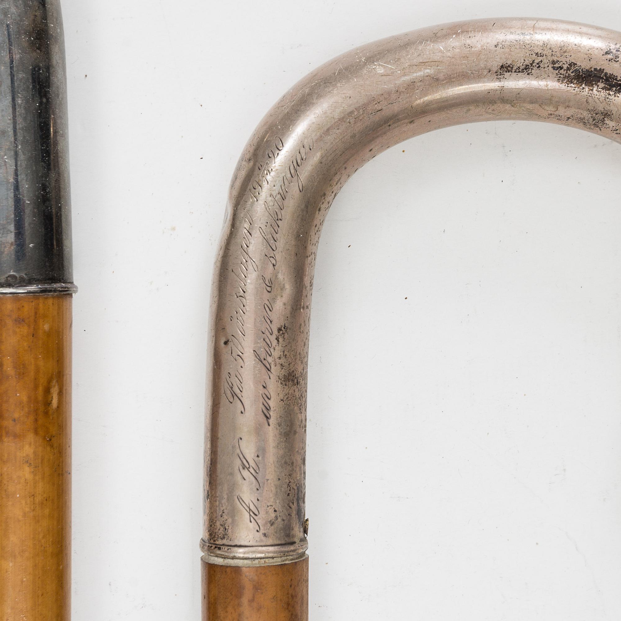 A set of eight canes, frist half of the 20th Century. (6 of them with silver details).