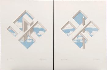 Oscar Reutersvärd, three color lithographs, signed épreuve d'artiste.