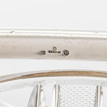 Fabergé, a silver-mounted cut glass serving dish, Imperial Warrant mark, Moscow 1908-1917.