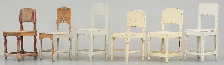 BARNSTOLAR, 6 st, allmoge, 1700/1800-tal.
