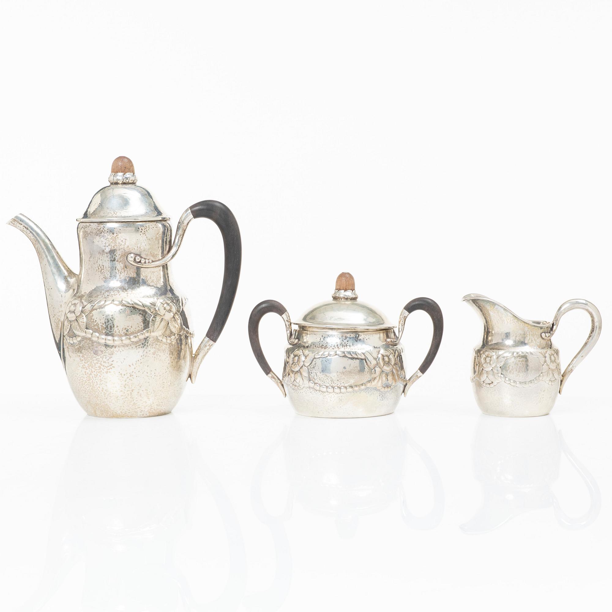 Evald Nielsen, Coffee service, 3 pieces, silver, Denmark 1920.