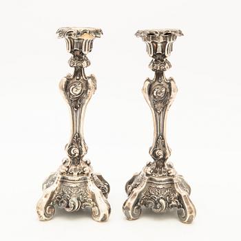 Candelsticks, a pair, neo-Rococo, silver, Gustav Möllenborg, Stockholm, 1842.