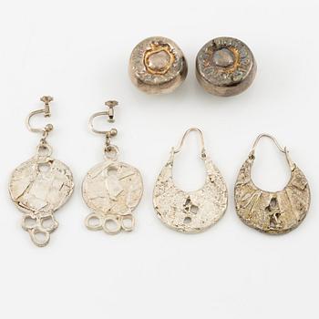 Lars Arby, three pairs of earrings, sterling silver, Gothenburg 1977, 1982 and 1983.
