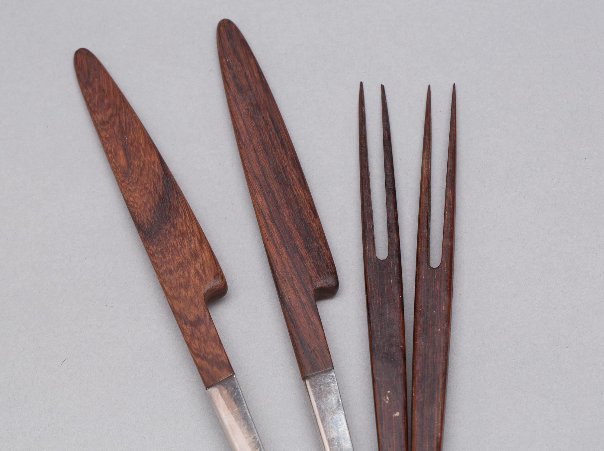 CARL M. COHR, salladsbestick, ett par,  Fredericia, Danmark 1950-60-tal, sterling och palisander.