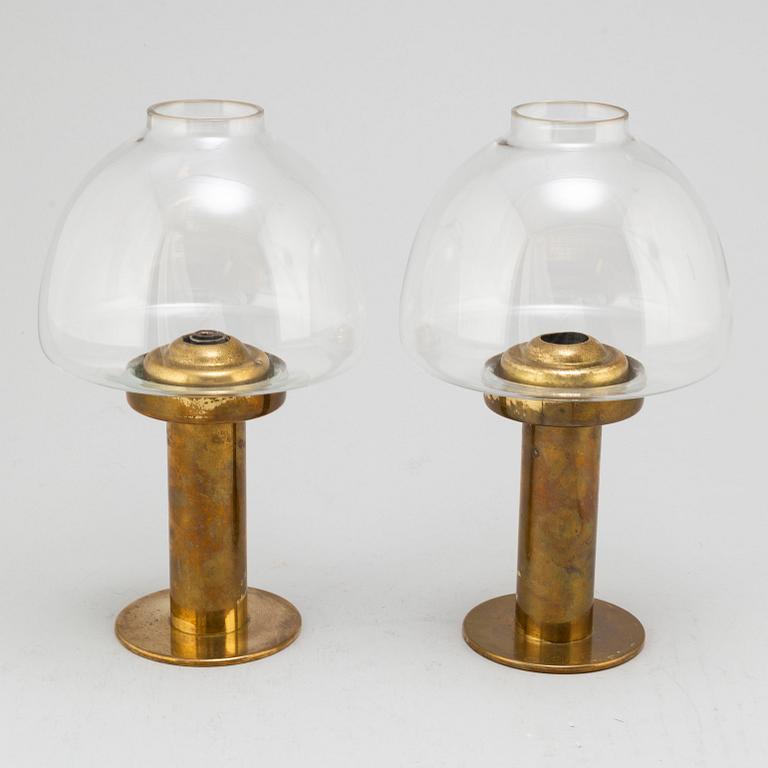 A pair of Hans-Agne Jakobson AB 20th century brass and glass lanterns for Lijeholmen candles  kupe 5:or no 131, Markaryd.