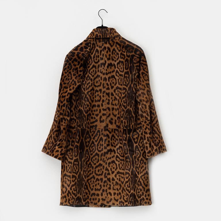 Yves Saint Laurent, a leopard patterned cow hide coat, size 34.