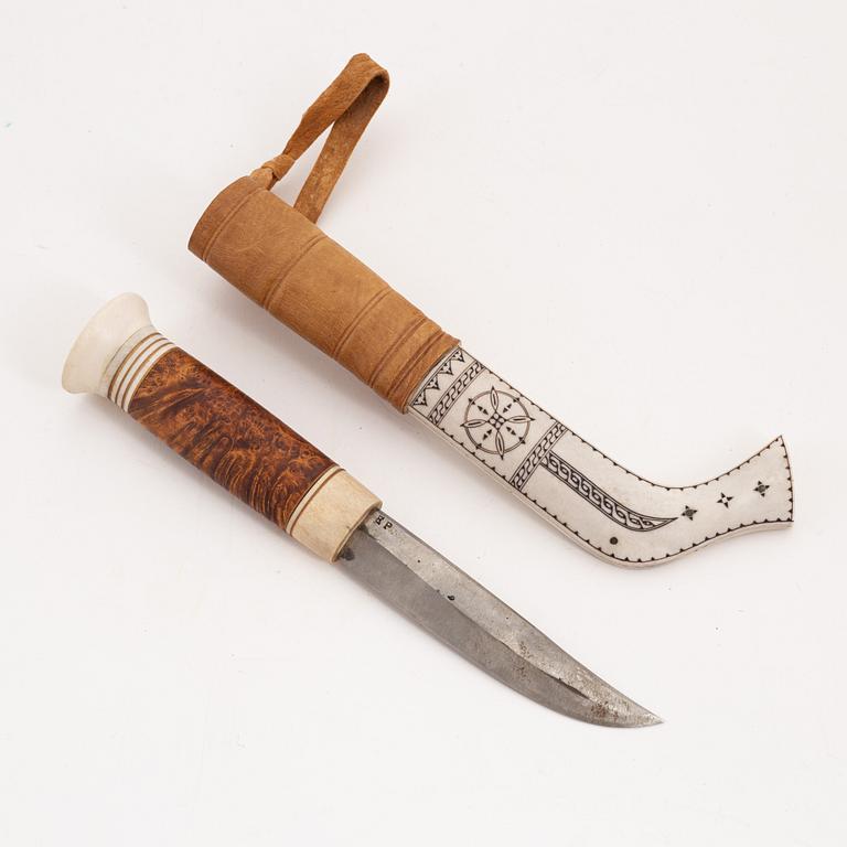 A reindeer horn knife by Andreas Poggats, before 1963, signed.