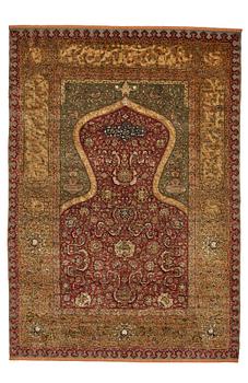 266. A rug, an antique Kum Kapi with metal brocade, Istanbul around 1910, "Sultan's Head Prayer" design.