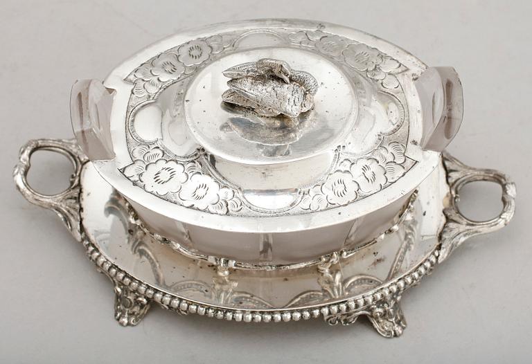 SMÖRASK, nysilver och glas, sekelskiftet 1900.