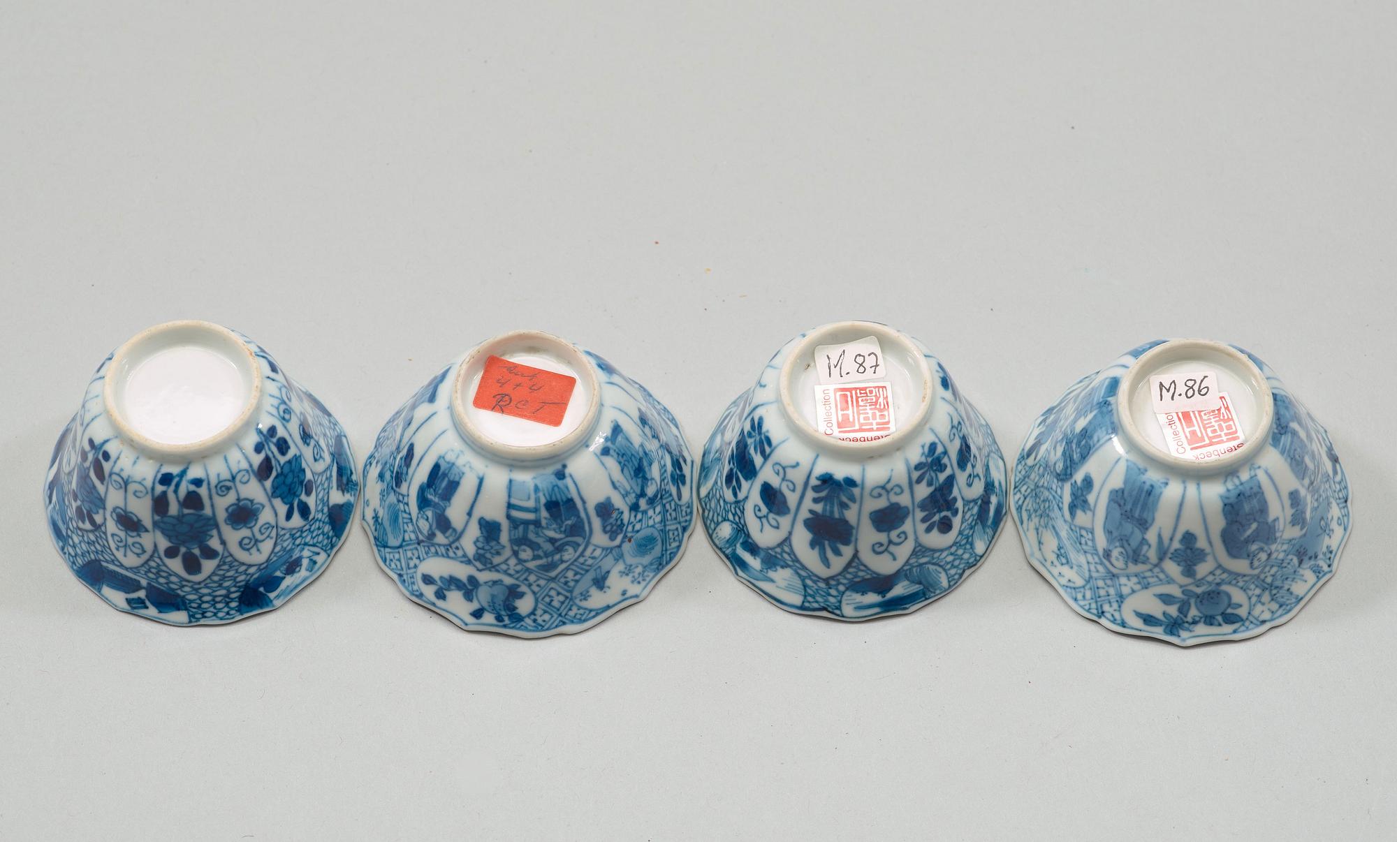 A set of four blue and white cups, Qing dynasty, Kangxi (1662-1722).