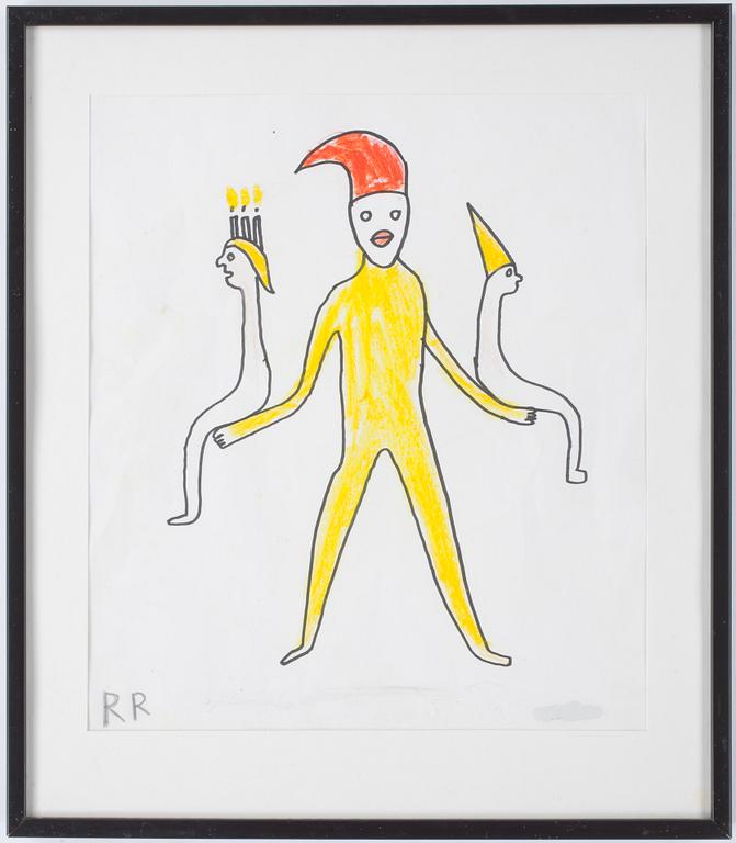 ROGER RISBERG. Tusch och färgkrita på papper. Sign RR.