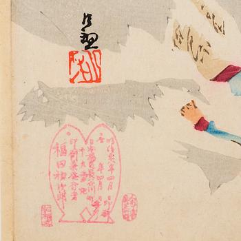 TRIPTYKER, två st, färgträsnitt, Japan, "Rysk-japanska kriget".