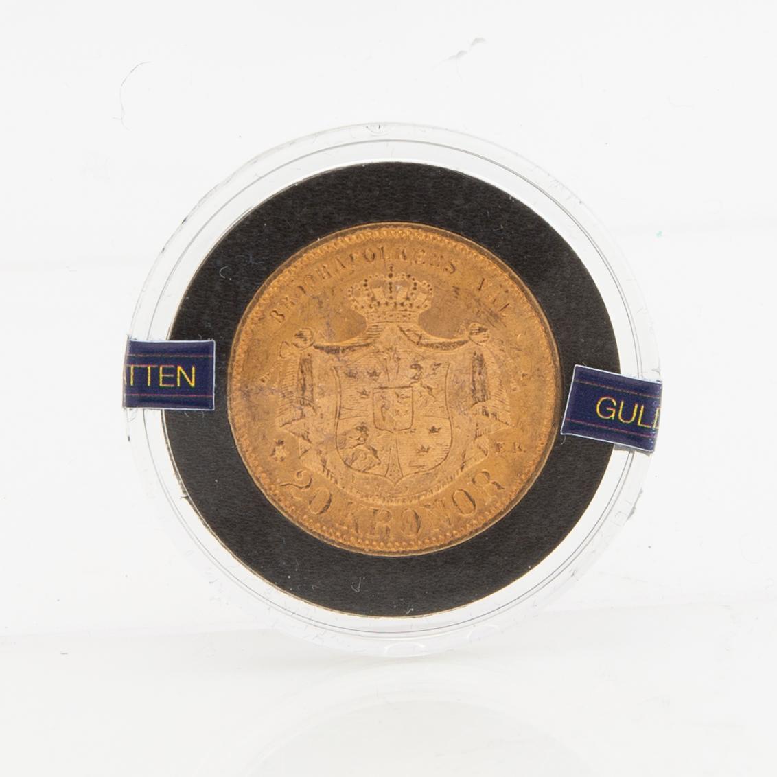 Gold coin Sweden, Oscar II 20 kr, 1877.