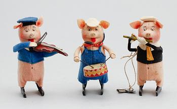 LEKSAKER: Tre Små Grisar efter Walt Disney, Schuco, 1930-tal.