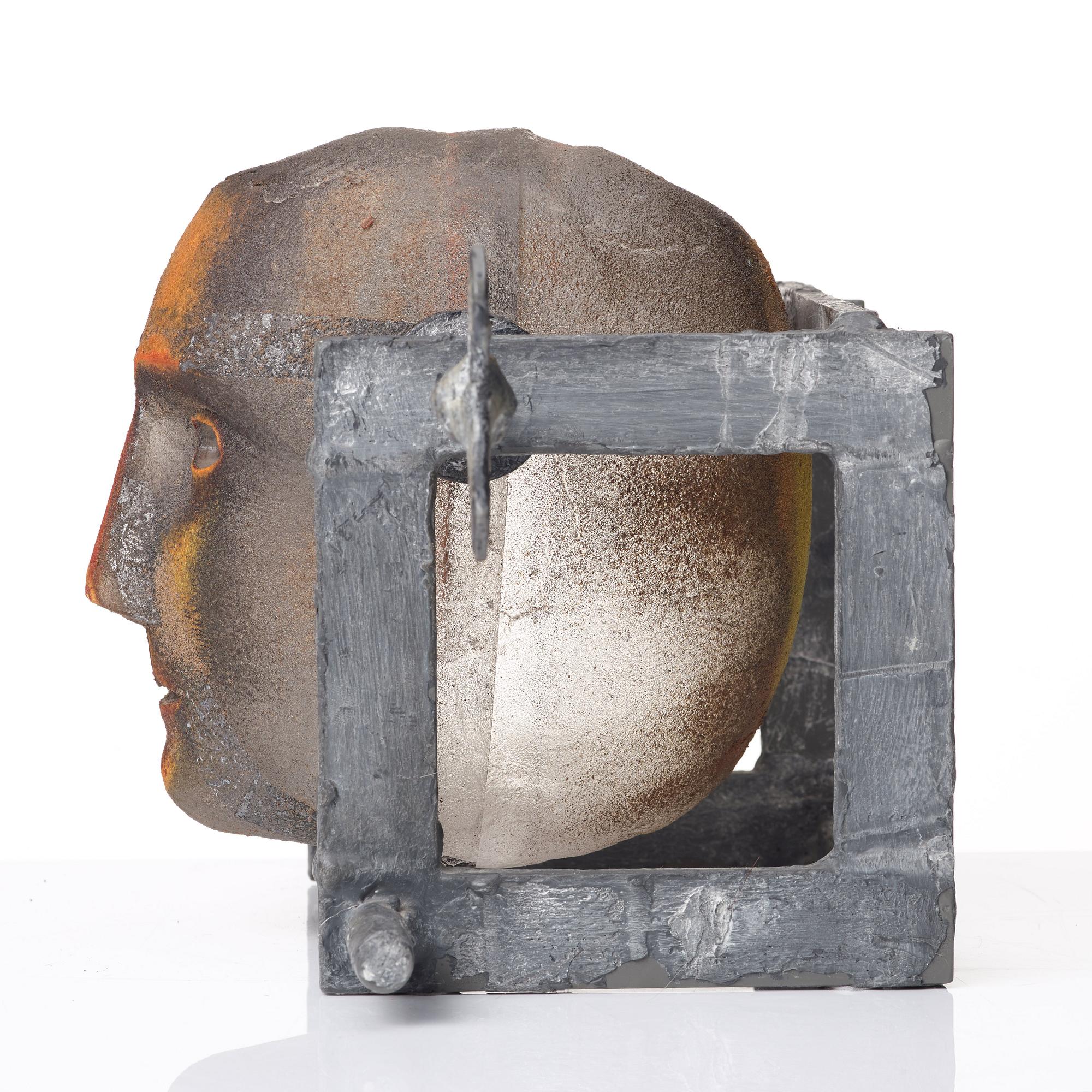 Bertil Vallien, a unique sand cast glass sculpture of a head, Kosta Boda, Sweden.
