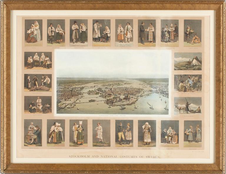 FÄRGLITOGRAFI, "Stockholm and national costumes of Sweden", Vincent Brooks, Day & Son, London,1800-tal.