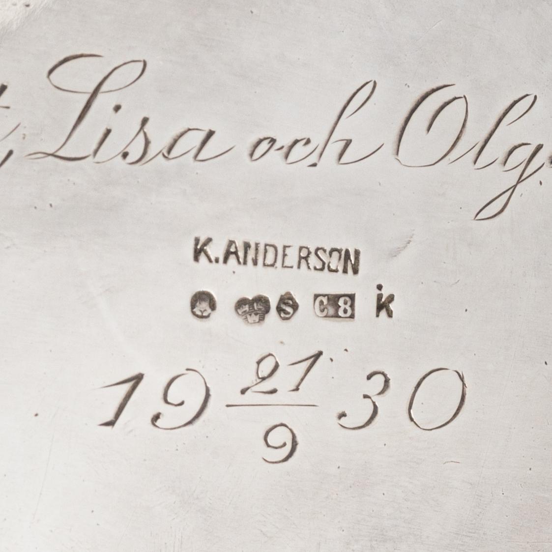 A Swedish Silver Coffee Pot, mark of K Anderson, Stockholm 1929.