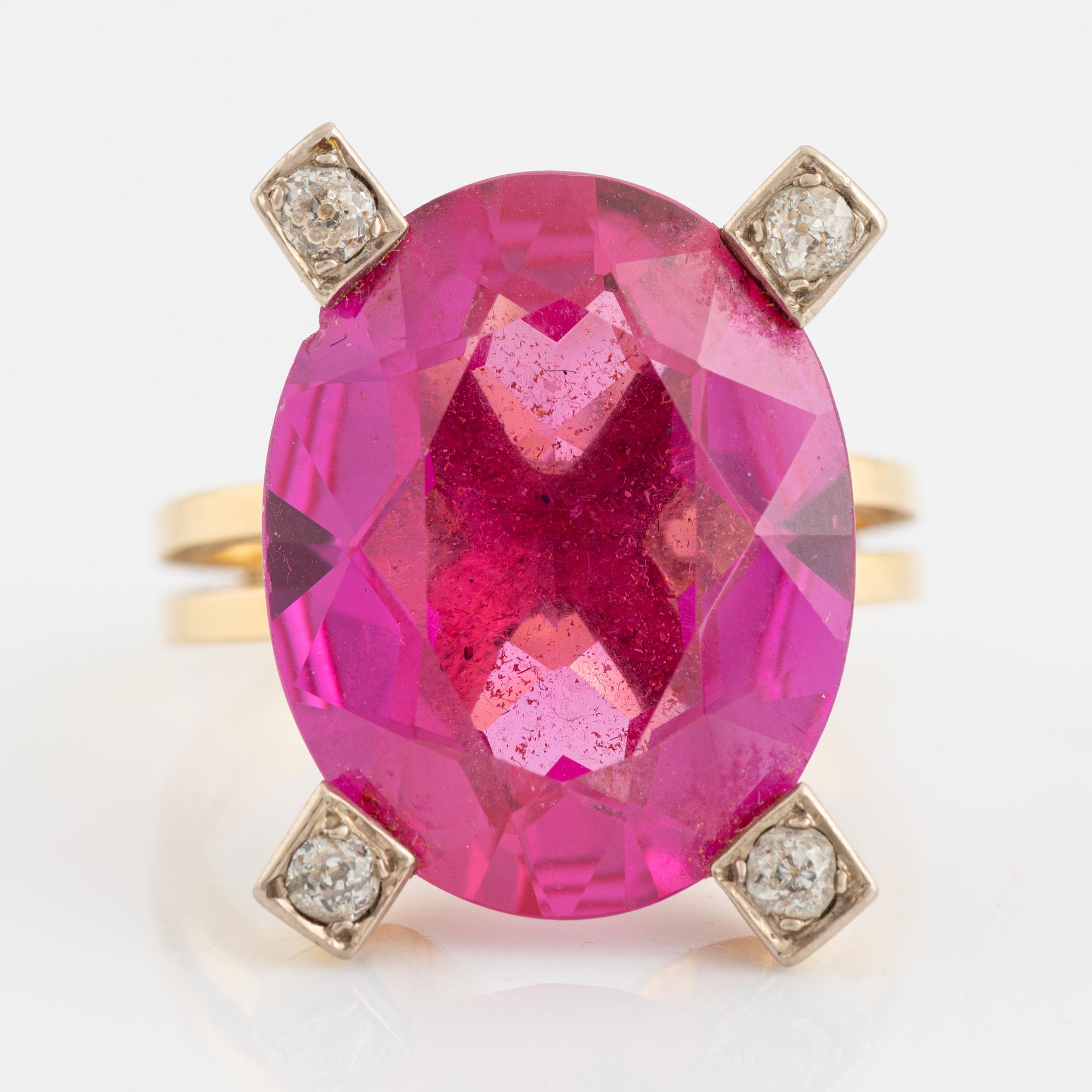 Synthetic stone and old cut diamond cocktail ring.