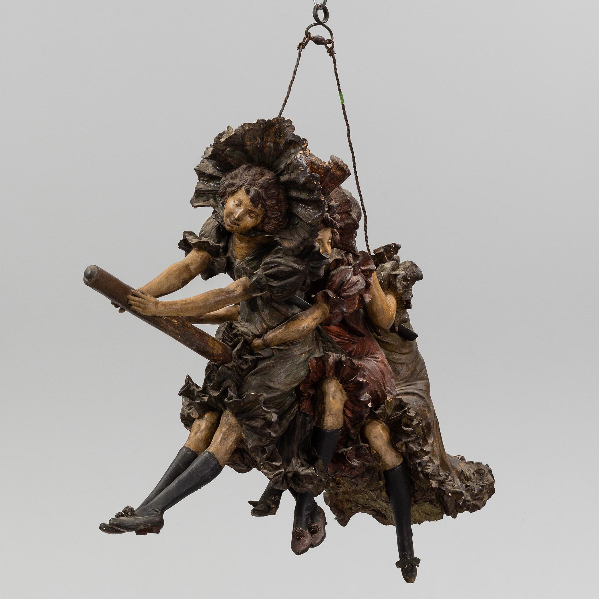 ERNST WAHLISS, sculpture, painted plaster, Turn, Vienna, Austria, circa 1900.