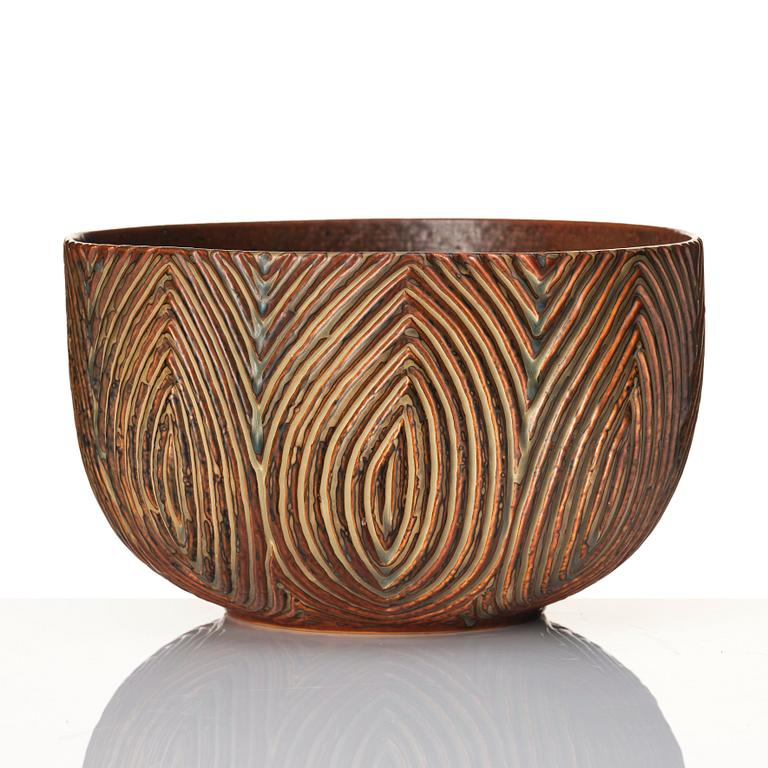 Axel Salto, a 'fluted style' sung glazed stoneware bowl, Royal Copenhagen, Denmark 1964, model 20868.