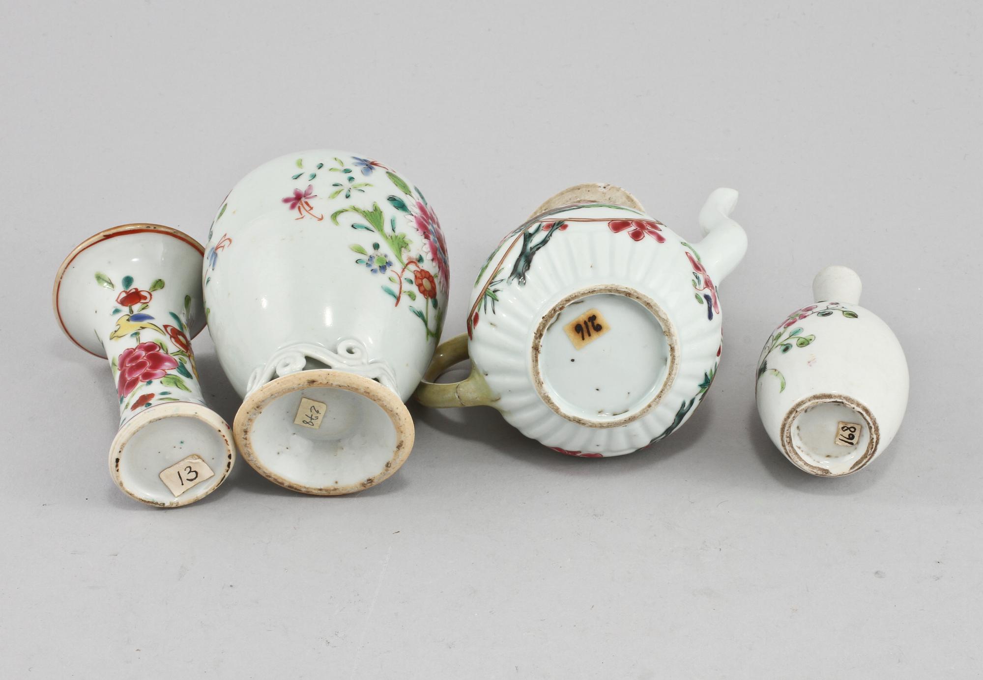 MINIATYRER, 4 delar, porslin, Kina, 1700/1800-tal.