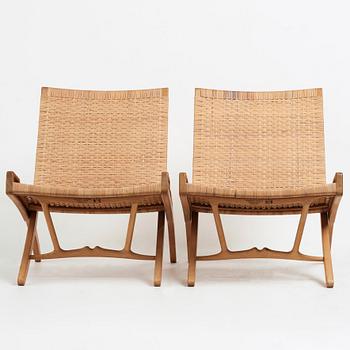 Hans J. Wegner, a pair oak and rattan "model 512" folding chairs by Johannes Hansen, Denmark 1950-60's.