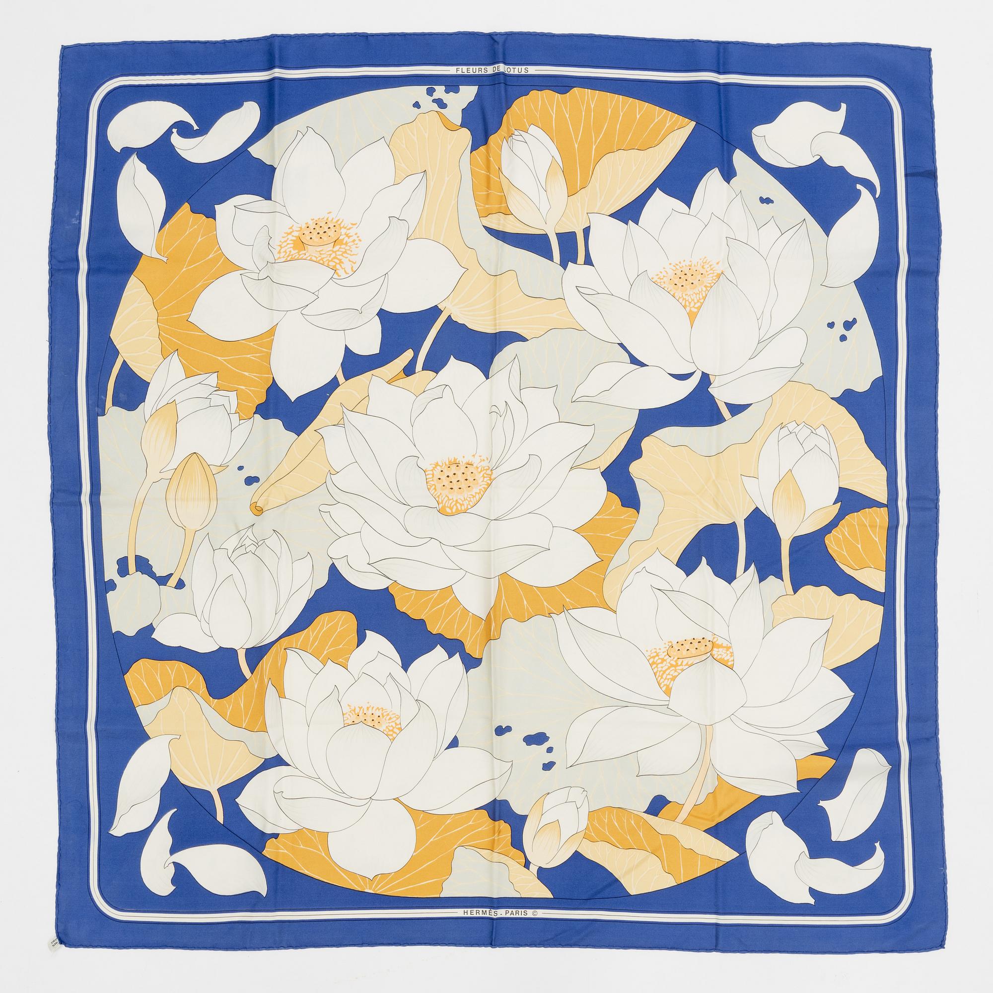 Hermès, a 'Fleur de lotus' silk scarf.