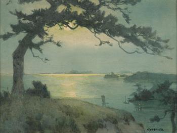 1035. Hiroshi Yoshida, Månlandskap med tall vid kust.