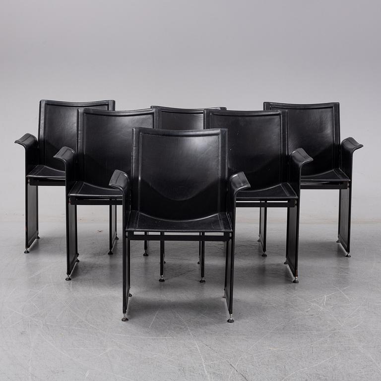 Tito Agnoli, 6 leather 'Korium' chairs.  Matteo Grassi.