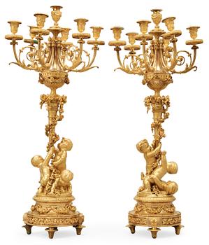 A pair of Louis XVI-style 19th century seven-light candelabra.