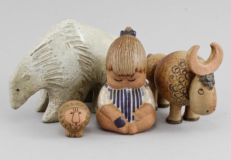 FIGURINER, 4 st, stengods, Lisa Larson, Gustavsberg, 1900-talets andra hälft.