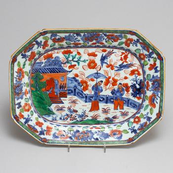 A 'clobbered' blue and white serving dishes, Qing dynasty, Qianlong (1736-95).