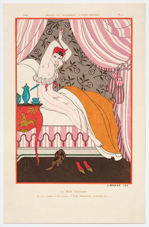 George Barbier, mapp med originalteckning och planscher, "Modes et Manières d'Aujourd'Hui (3e Année)", Frankrike, 1914.