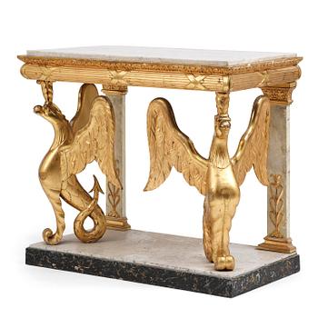 54. A Swedish Empire gilt wood and white marbel console table.