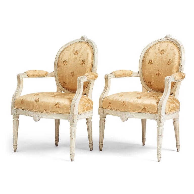 A pair of Gustavian armchairs by J Malmsten, master in Stockholm 1780-1788.