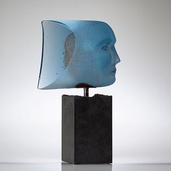 A unique Bertil Vallien 'Janus head' sand cast glass sculpture, Kosta Boda 2007.