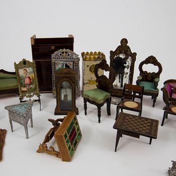 A lot of 26 doll house furniture Germany 19th century.