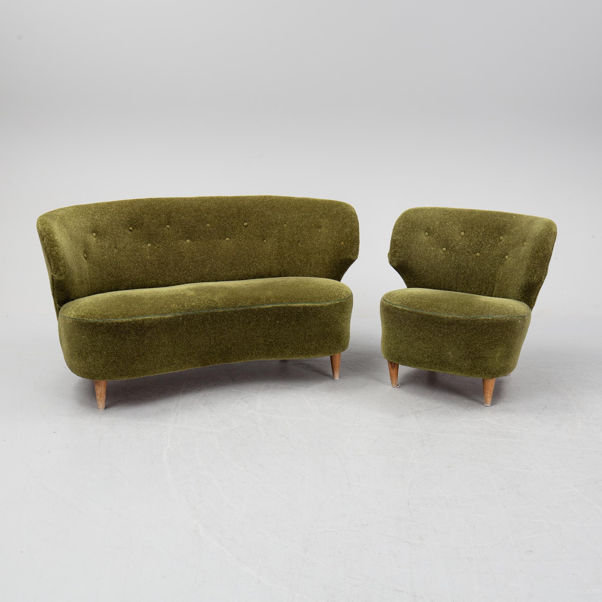 A sofa and easy chair, 1940s/50's.