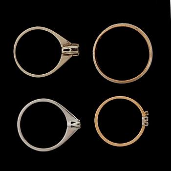 RINGAR, 4st, 18k rött resp vitguld med diamanter. Totalvikt 9g.