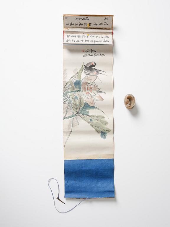 Penselbad soapstone, presentationsask för Hu Kaiwen med en målning signerad Lushu, sen Qingdynasti, 1900.