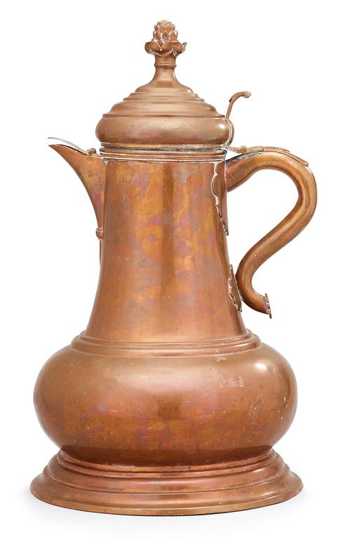 An 18th century copper tankard, presumably German.