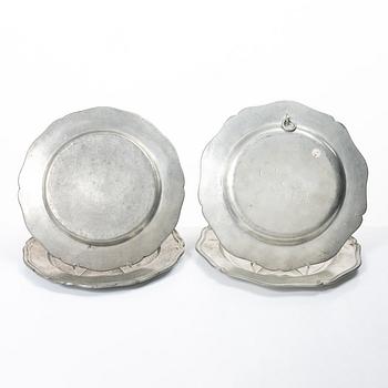 A set of four (2+2) peter rococo plates, two by Peter Törngren, Gothenburg 1760.