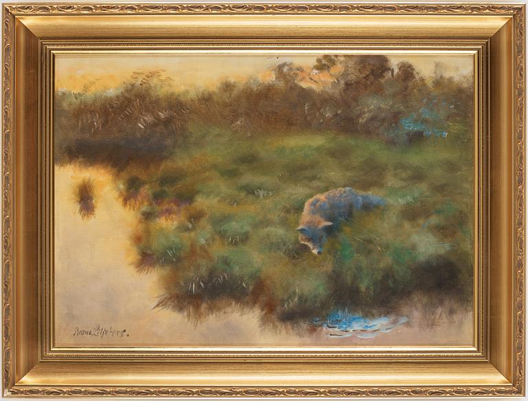 Bruno Liljefors, Fox stalking prey by the water's edge.