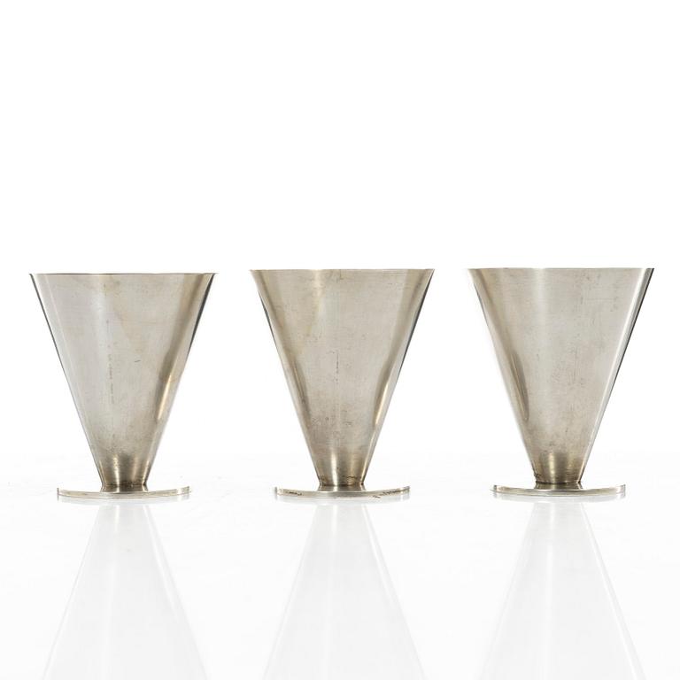 Wiwen Nilsson, Three small silver cups, mark of Wiwen Nilsson, Lund, Sweden 1937-39.