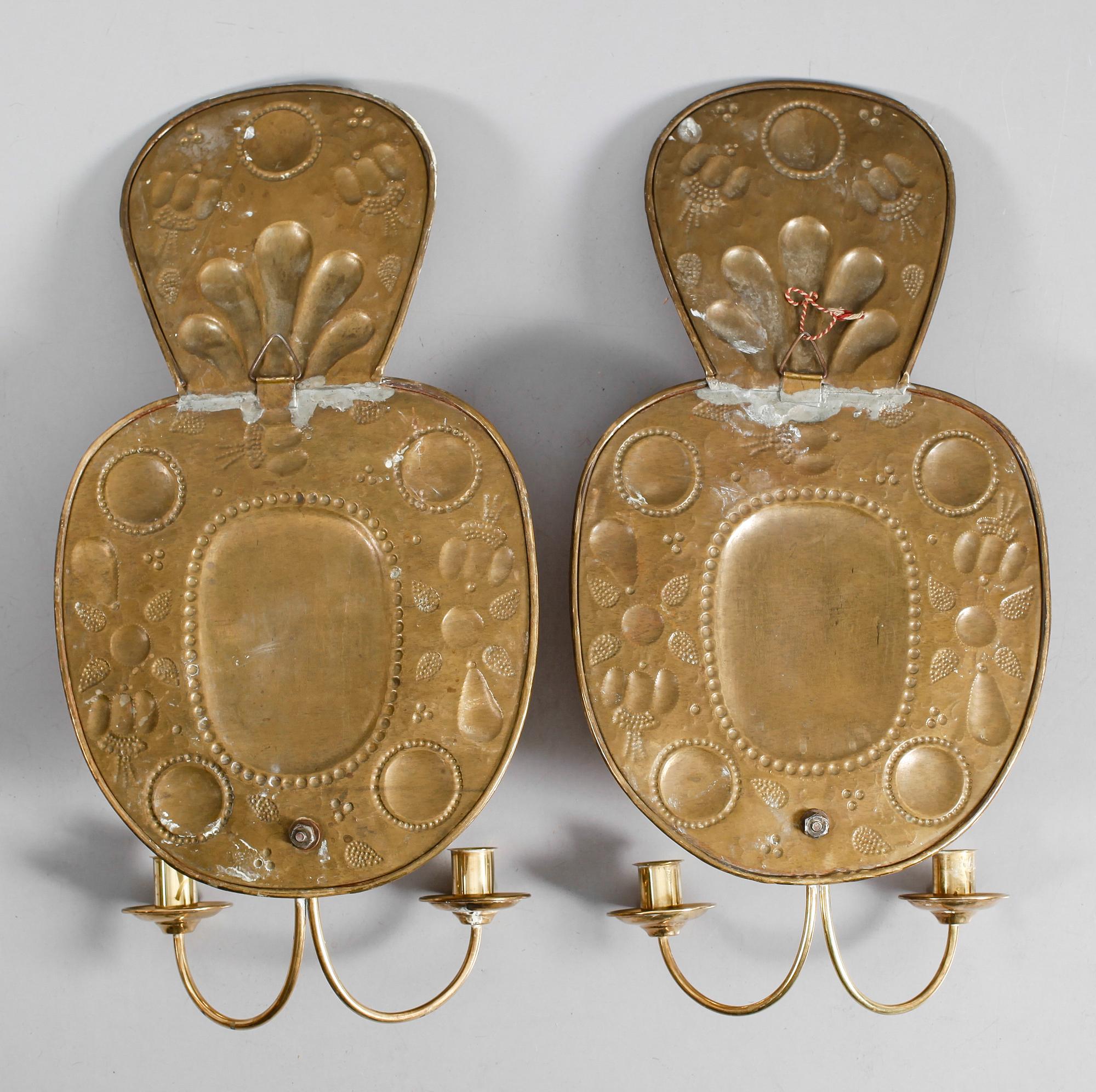 VÄGGPLÅTAR, 1 par, mässing, barockstil, 1900-talets första hälft.