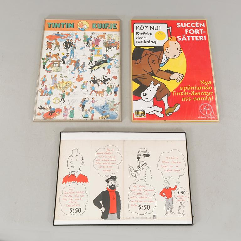 TIN TIN, parti, bl a affischer och figurer, 1900-talets andra hälft.