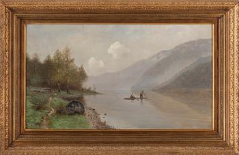 OKÄND KONSTNÄR, olja på duk, otydligt signerad. omkring 1900.