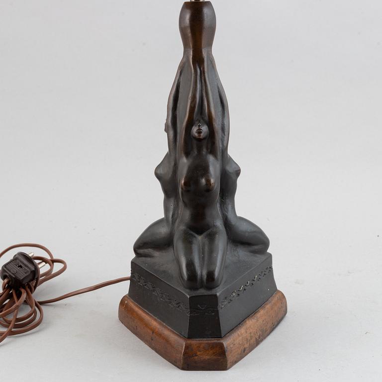 Halvar Frisendahl, a bronze table lamp, signed and dated 1919.