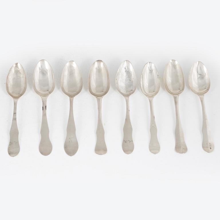 Eight Swedish Silver Spoons, 18-19th Century.