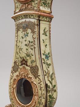 A Swedish rococo polychrome-painted longcase clock by P. Ernst (watchmaker in Stockholm 1753-84).